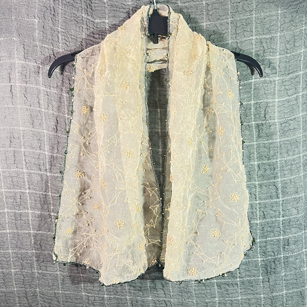 Embroidered beaded scarf transparent‎